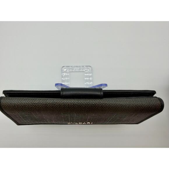 BVLGARI Weekend Long Wallet Gray Chevron Canvas Leather with Box MINT COND | COA - Picture 4 of 16